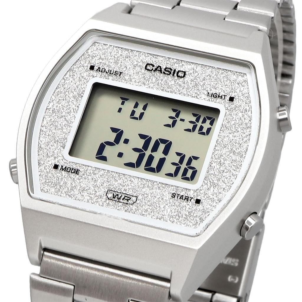 Reloj Digital Casio Vintage de Acero Inoxidable Para Mujer B-640WDG-7 Plateado Fondo Plateado Brillante