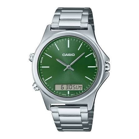 Reloj Análogo Digital Casio de Acero Inoxidable para Hombre MTP-VC01D-3E Plateado Fondo Verde